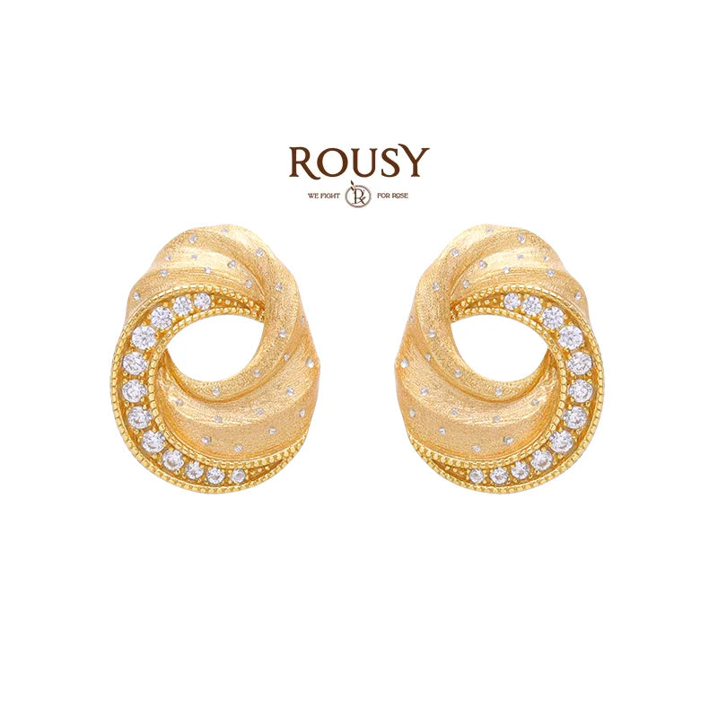 "Butter Cookies" Retro Court Niche High-end Italian Craftsmanship Nail Sand Sterling Silver Stud Earrings