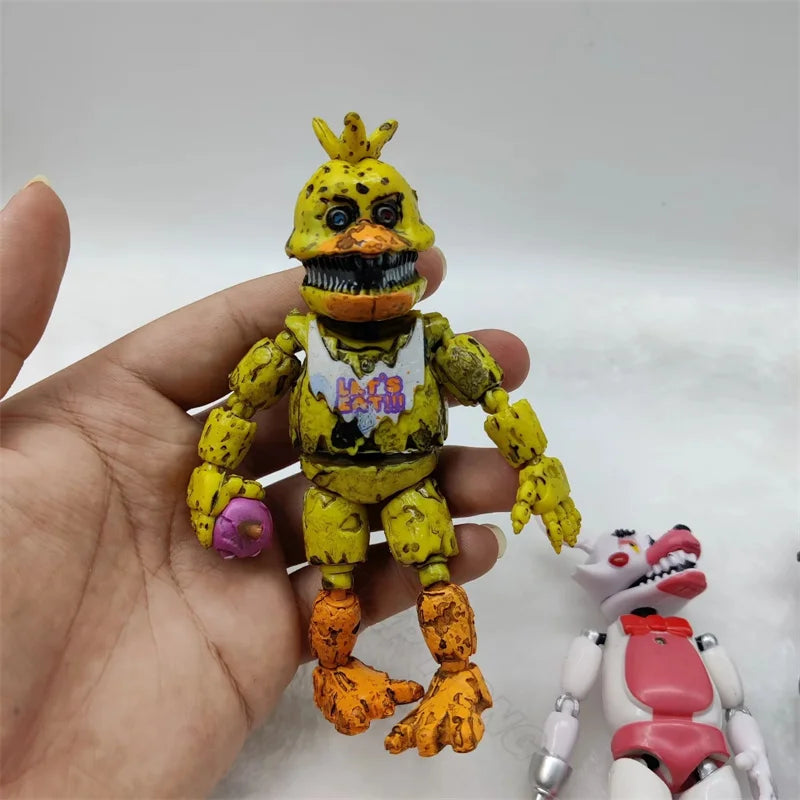 6 Pcs/set Game Lightening Movable Joints Midnight Toy Bear Action Figure Toys Foxy Chica PVC LED Light Model Dolls Kids
