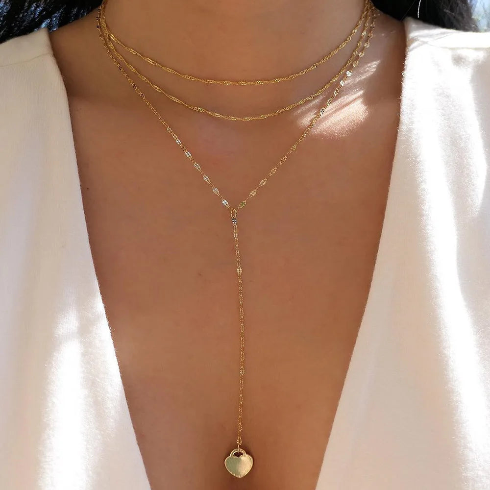 Vintage Gold Color Multiple Styles Necklace For Women Trendy Multi-Layer Disc Pendant  Necklaces New Tendyaces Set Jewelry Gifts