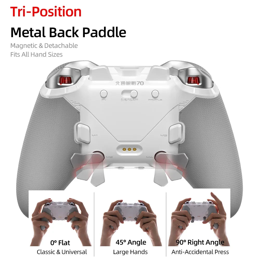 BEITONG KP70 Haptic Feedback Wireless Game Controller, Dual Auto-Sense Trigger, 6 Back Paddlesfor PC/Switch/iOS/Android/Steam