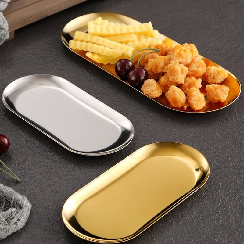 Stainless Steel Tray Decoration Storage Tray Earrings Sorting Tray Multi Size Bathroom Bedroom Storage Accessory Rust Proof