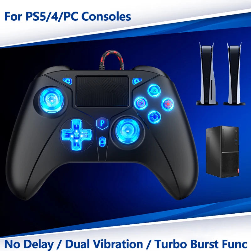 Gamepad for PS5/P4 Console PC/Steam Deck/Mac Game Controllers Turbo Dual Vibration 2M Cable Wired Controller Gaming Accessories