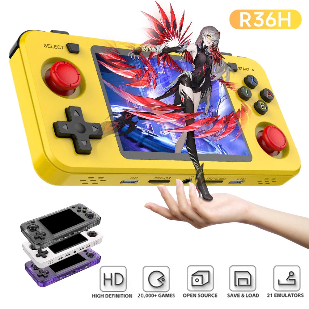 R36H Retro Handheld Game Console Yellow Color Consolas Portable 3.5 Inch Pocket Video Player 20000+ Games Kid's Gifts R36S