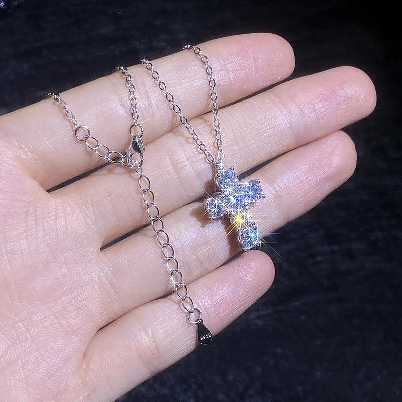 OXTAO Serenity D VVS1 Moissanite Cross Pendant Necklaces for Women Man Sparking Diamond Original 925 Sterling Silver Necklace