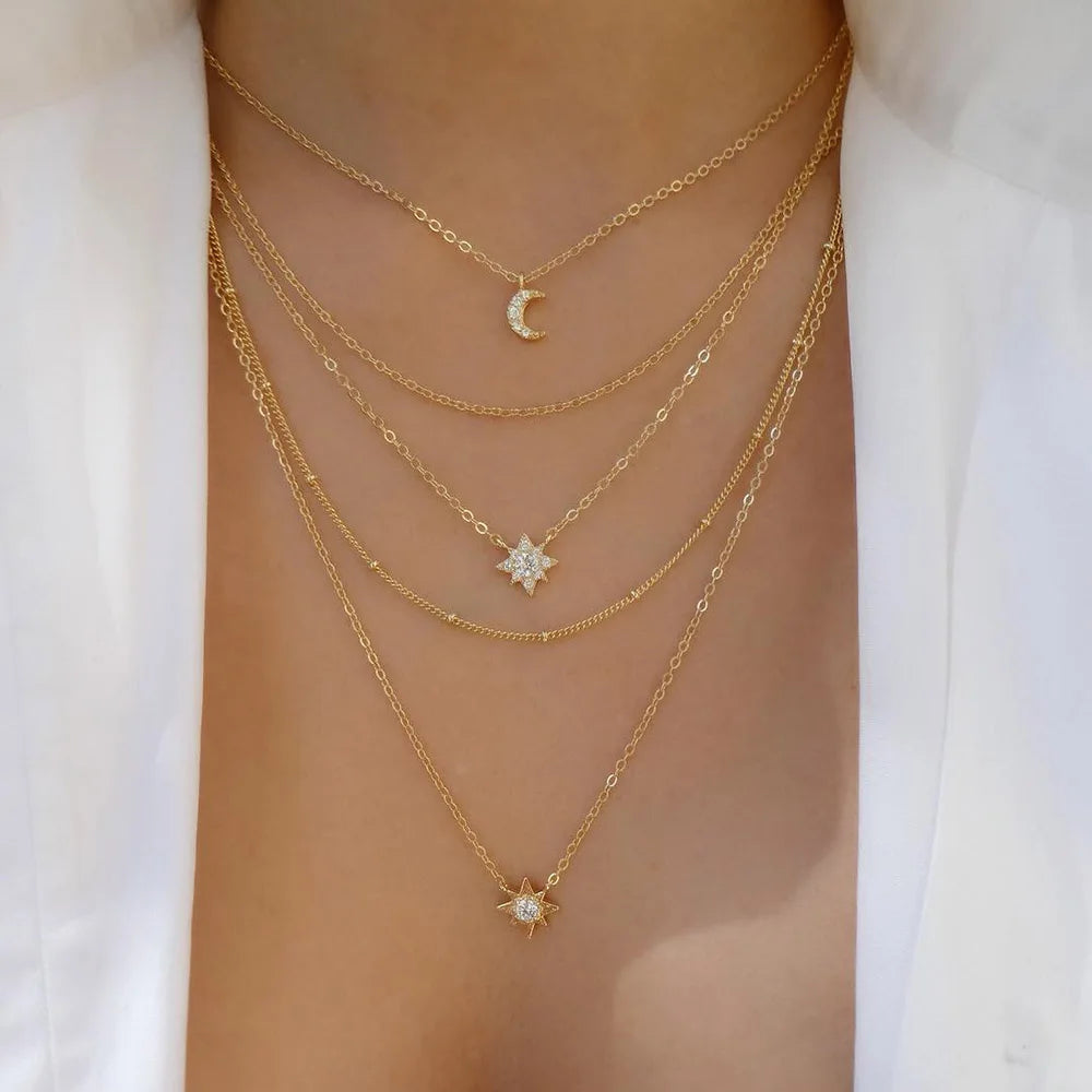 Vintage Gold Color Multiple Styles Necklace For Women Trendy Multi-Layer Disc Pendant  Necklaces New Tendyaces Set Jewelry Gifts