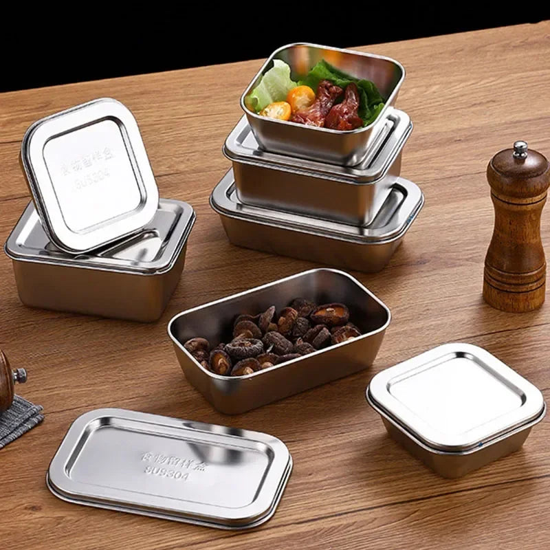 201/304 Stainless Steel Storage Tray With Lids Rectangle Food Container Sausage Noodles Fruit Plates Home Kitchen Organizers