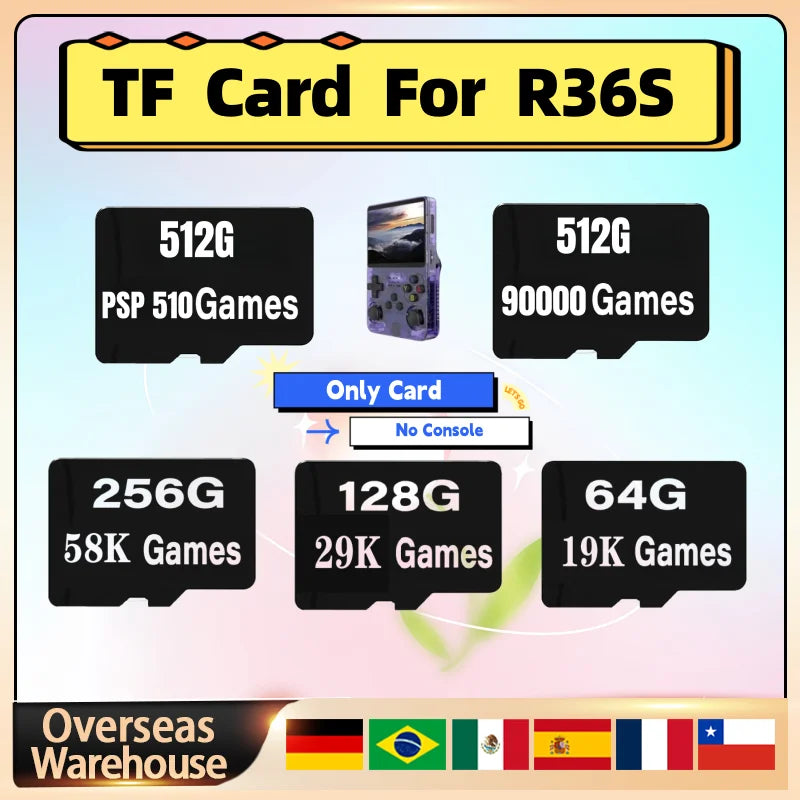 For R36S Retro Handheld Video Game Console TF Card Linux System Portable Pocket Video Memory Card Player 256G 58000 Games