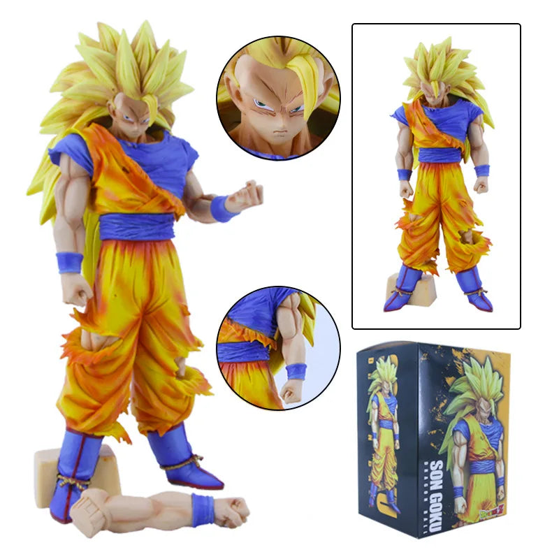 32cm Dragon Ball Z Goku Figure Ssj3 Dbz Super Saiyan 3 Anime Figures Pvc Statue 2 Arms Action Figurine Model Halloween Toys Gift