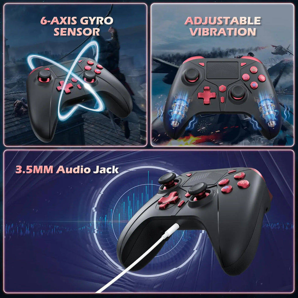 Wireless Game Controller For Playstation 4/PS4 Pro/Slim/PS3/PC/IOS/Switch Console W/ Turbo Dual Vibration 6-Axis Gyro 3.5mm Jack