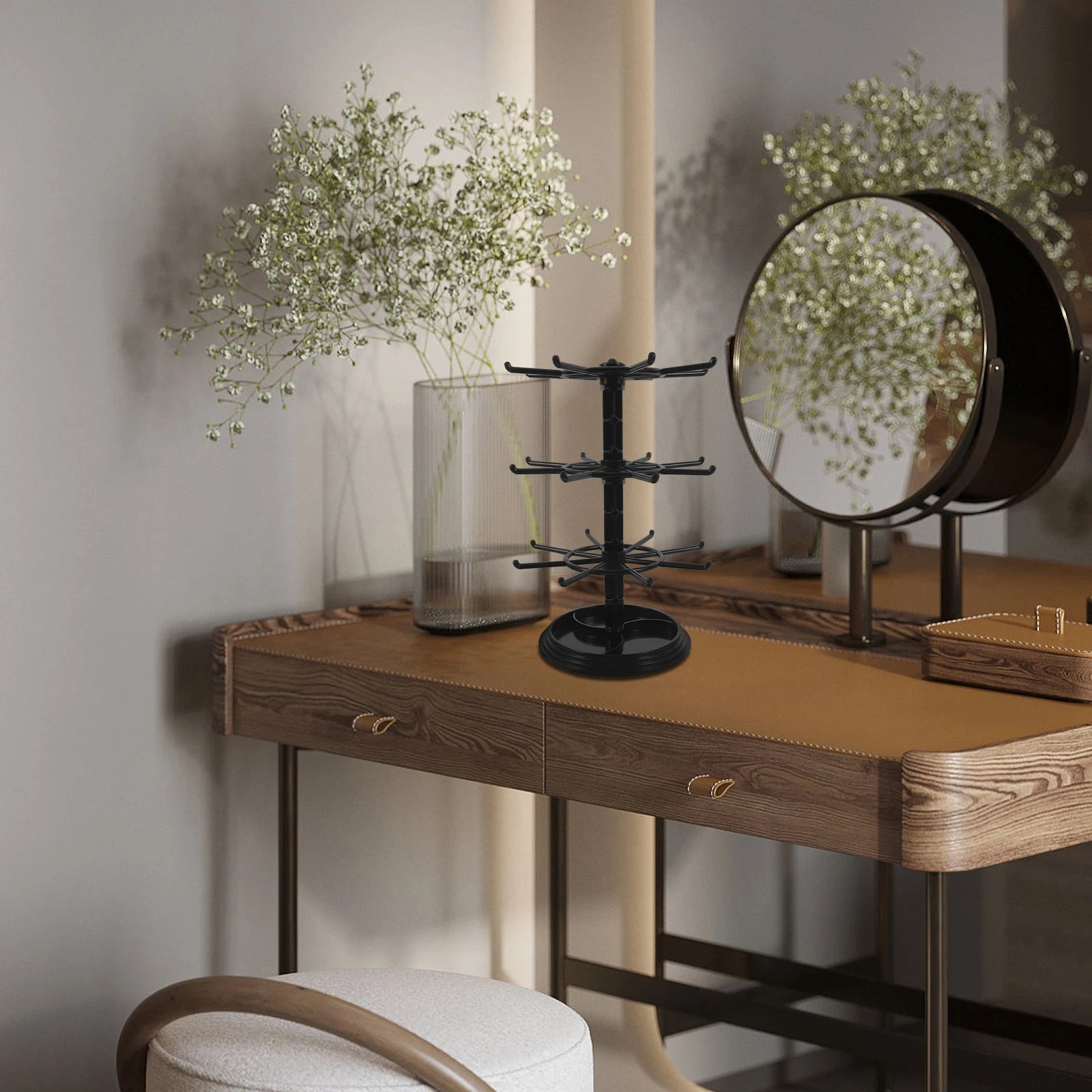 3 Tier Rotating Keychain Holder Stand Multifunctional Desk Organizer For Jewelry Necklace Earrings Watches Storage Rack Key