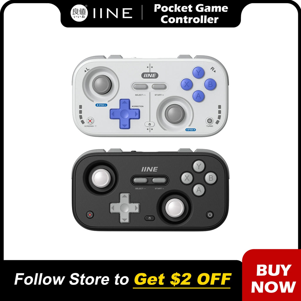 IINE Retro Pocket Game Controller /Compact & Portable Hall Joysticks + 1000Hz Recessed Joystick Designed Customizable Controls