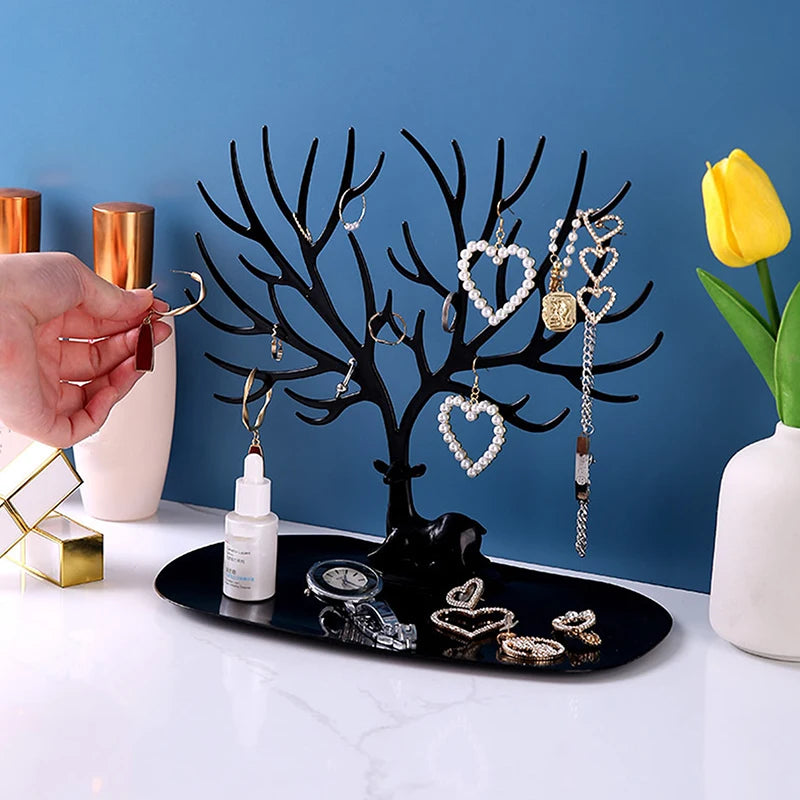 Jewelry Display Stand Tray Tree Storage Racks Earrings Necklaces Rings Jewelry Boxes Case Desktop Organizer Holder Make Up Decor