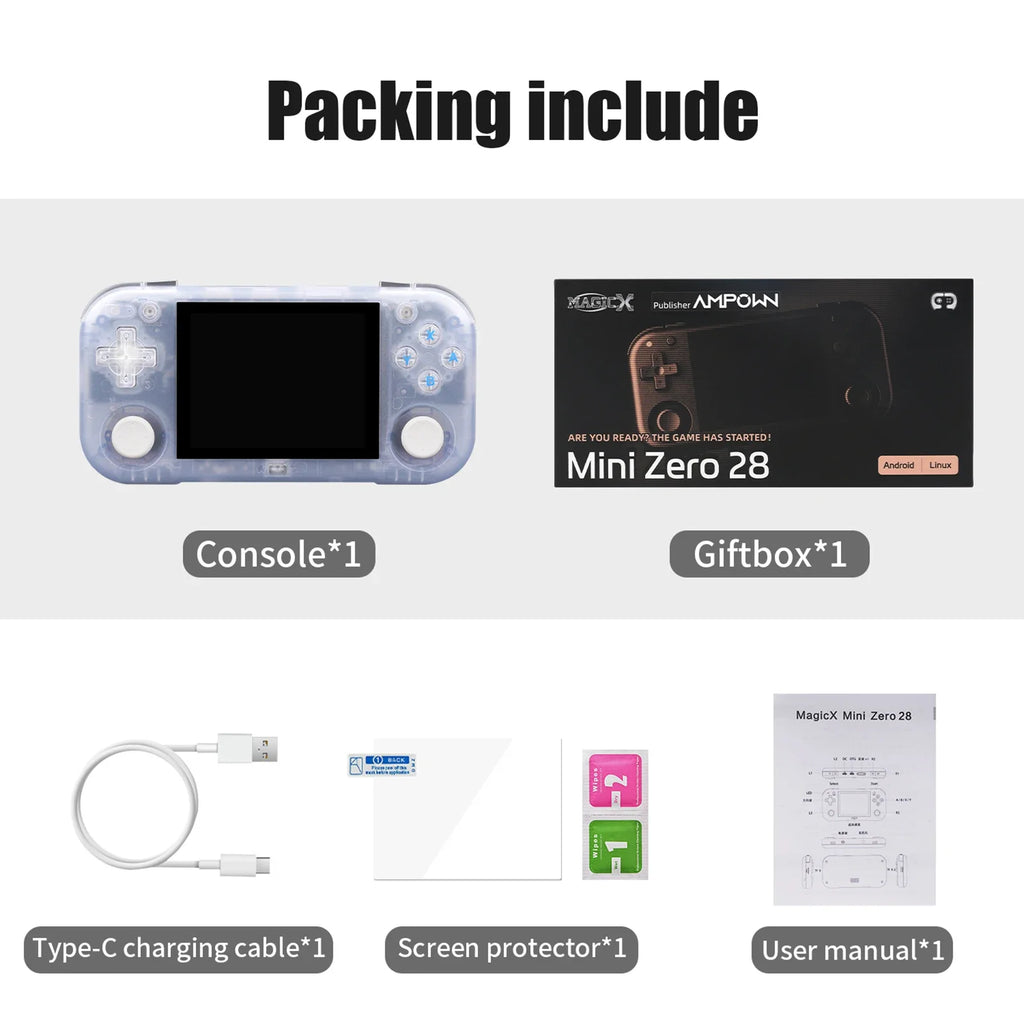 AMPOWN Mini Zero 28 Handheld Game Console 2.8'' IPS Screen AllWinner A133P CPU Android OS Wifi MAGICX ZERO28 Video Player Gifts