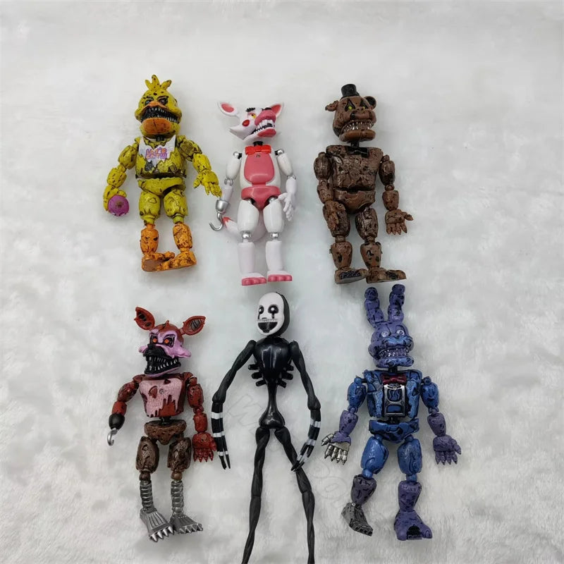6 Pcs/set Game Lightening Movable Joints Midnight Toy Bear Action Figure Toys Foxy Chica PVC LED Light Model Dolls Kids