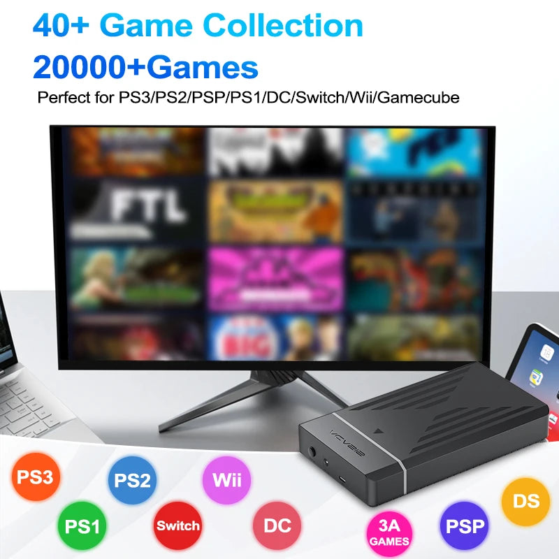3TB Portable Gaming HDD Hyperspin/LaunchBox/Retrobat/Playnite Retro Game Console with 20000 Games for PS3/PS2/PS1/PSP/Switch/Wii