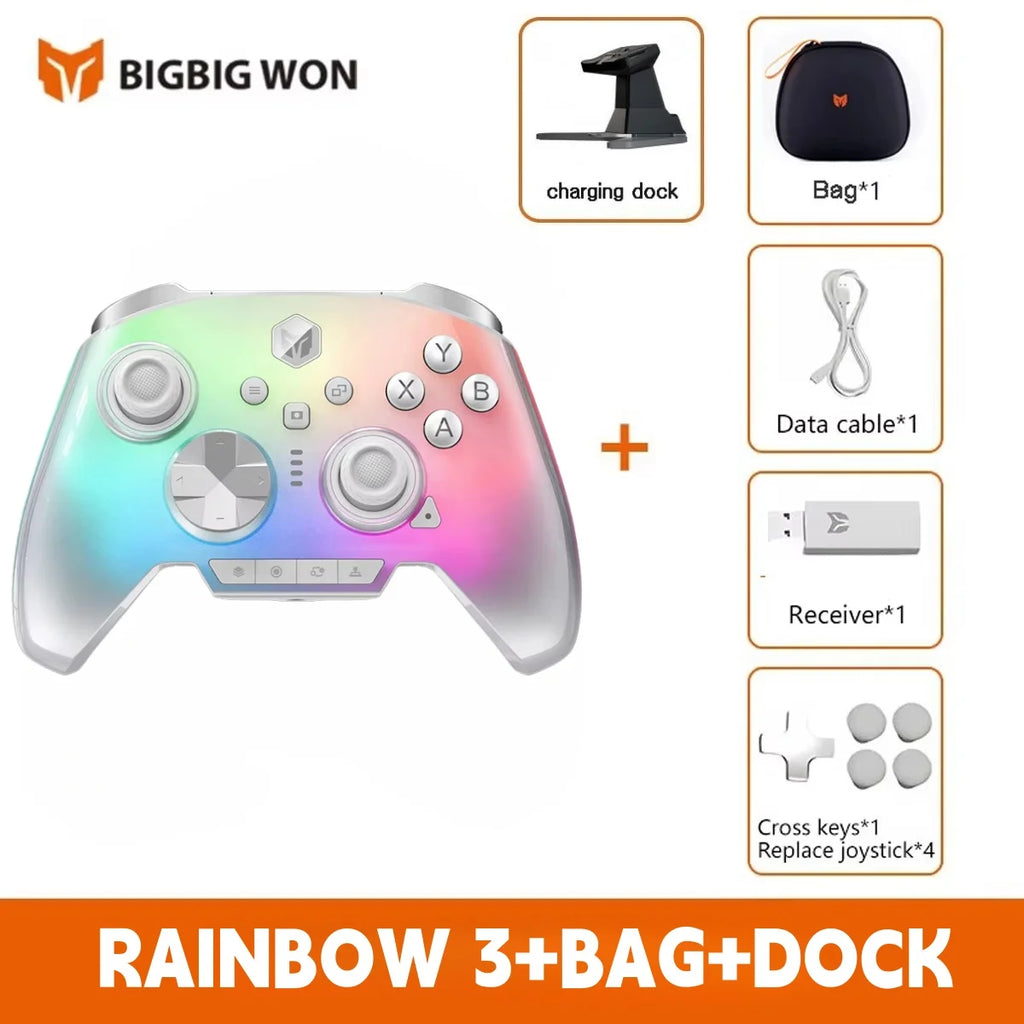 BIGBIG WON Rainbow 3 2000HZ Wireless Game Controllers,TRI-MODE,Hall Joystick Micro Motion Button RGB Gamepad for PC/Switch 2