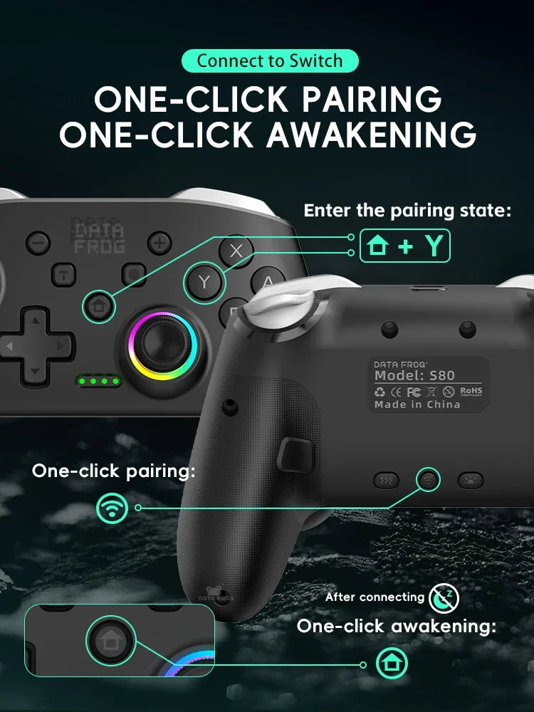 Wireless Game Controller for Switch 2 / Switch OLED / Lite Console Pro Joystick Gamepad with Turbo & 1000mAh Battery