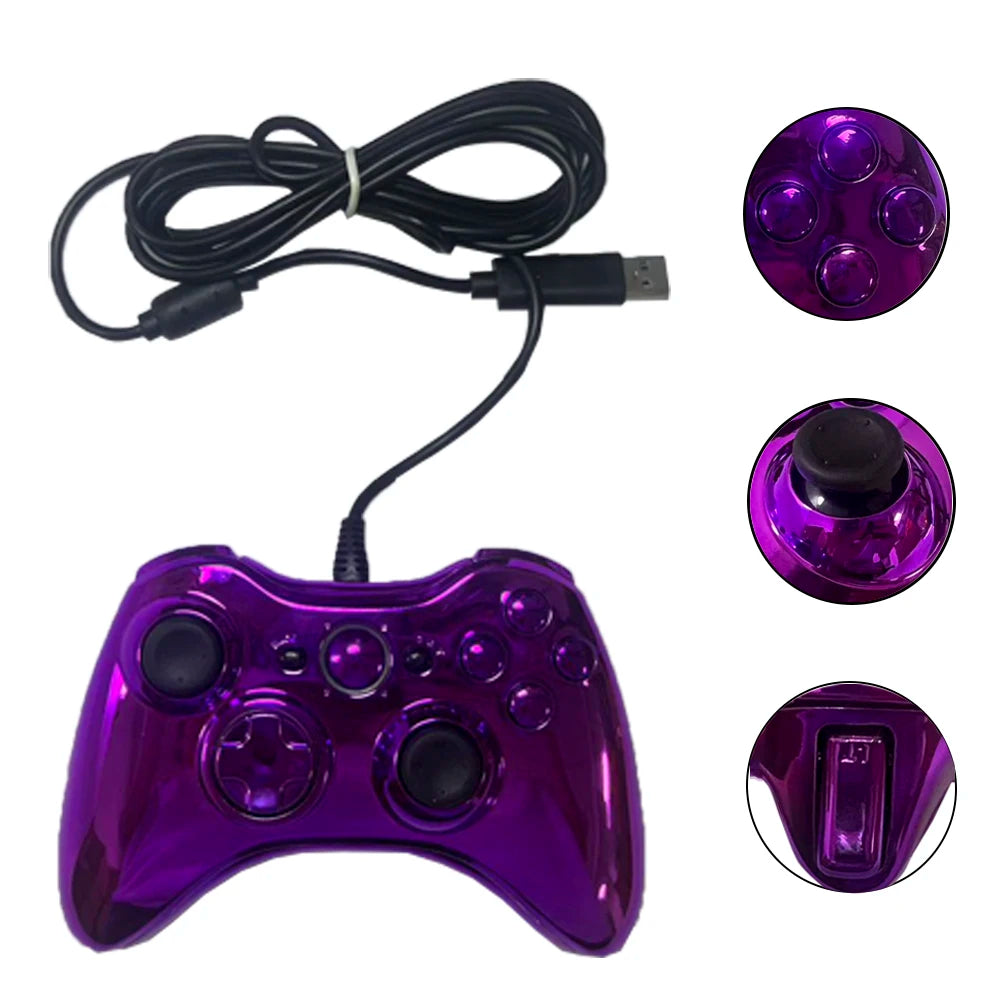 Wired Game Controller with Sleek Electroplated Finish – USB Gaming Peripheral, Compatible with Xbox 360 & PC