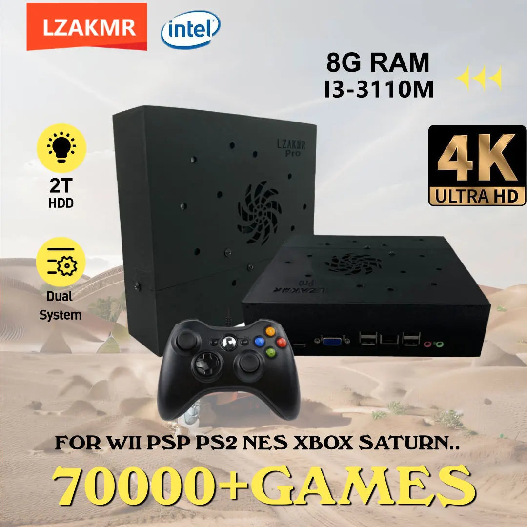 I3-3110M Retro Game Console X8 Play On TV 2T HDD Batocera+Windows 70000+Games For Wii PS2 N64 PSP GameCube N64 Wireless handle