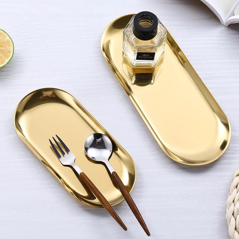 Stainless Steel Tray Decoration Storage Tray Earrings Sorting Tray Multi Size Bathroom Bedroom Storage Accessory Rust Proof