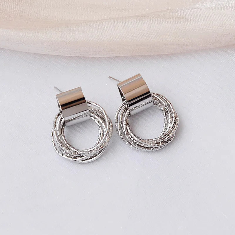 Vintage Metal Round Drop Earrings for Women Trendy Party Geometry Statement Jewelry Multilayer Small Circle Dangle Earrings
