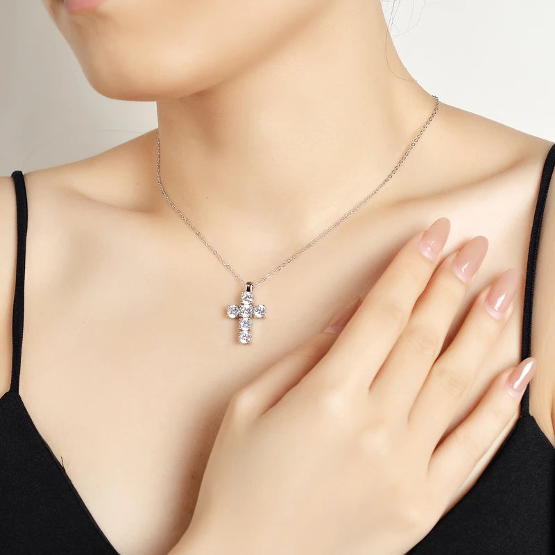 OXTAO Serenity D VVS1 Moissanite Cross Pendant Necklaces for Women Man Sparking Diamond Original 925 Sterling Silver Necklace