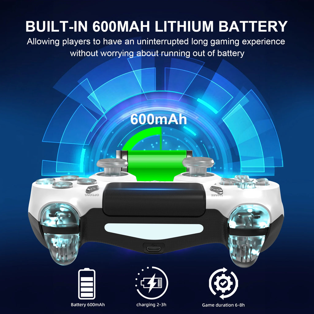 GAMINJA Wireless Game Controller For PS4 PS3 Console Computer PC RGB Light LED Bluetooth Gamepad 6-axis Gyroscope Dual Vibration