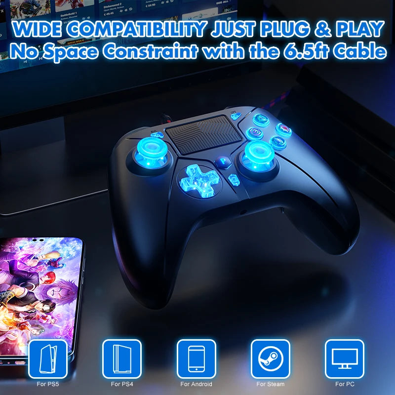 Gamepad for PS5/P4 Console PC/Steam Deck/Mac Game Controllers Turbo Dual Vibration 2M Cable Wired Controller Gaming Accessories