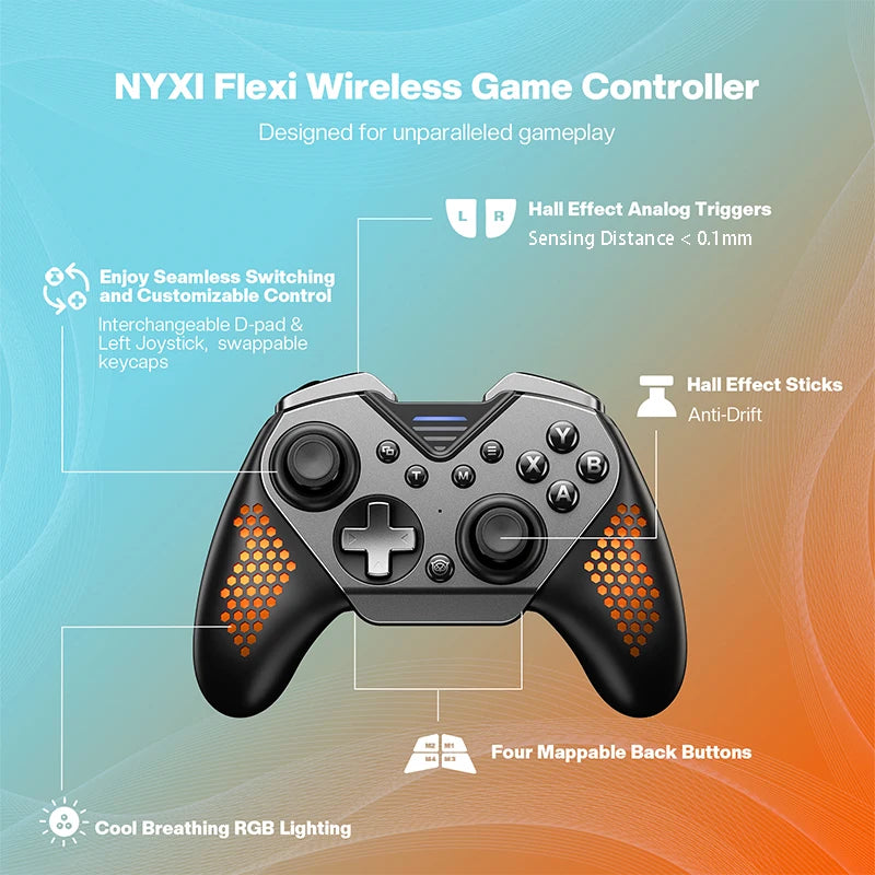 NYXI Flexi Modular Wireless Game Controller Dual Hall Gamepad for PC Android iOS Switch Black Myth Wukong Controller