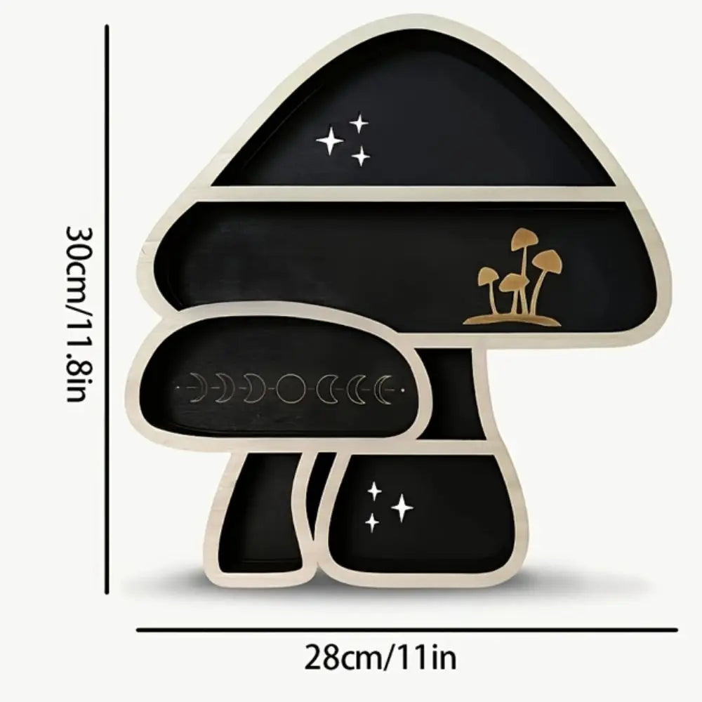 1 Piece Bohemian Wooden Mushroom Wall Stand with Crystal and Essential Oil Display - Black Mushroom-Shaped Storage Box, Can Store Rock, Gem and Meditation Decoration, Perfect for Spiritual Gifts, Wall-Mounted Storage | Art Di