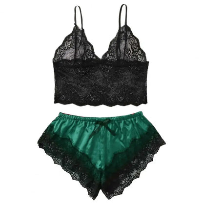 Spaghetti Strap Shorts Women Sleepwear Set Elastic Solid Color Female Camisole Shorts Lace Women Sleepwear Set