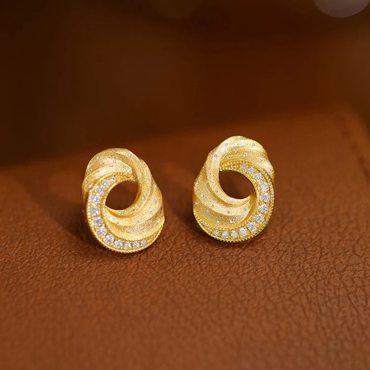 "Butter Cookies" Retro Court Niche High-end Italian Craftsmanship Nail Sand Sterling Silver Stud Earrings