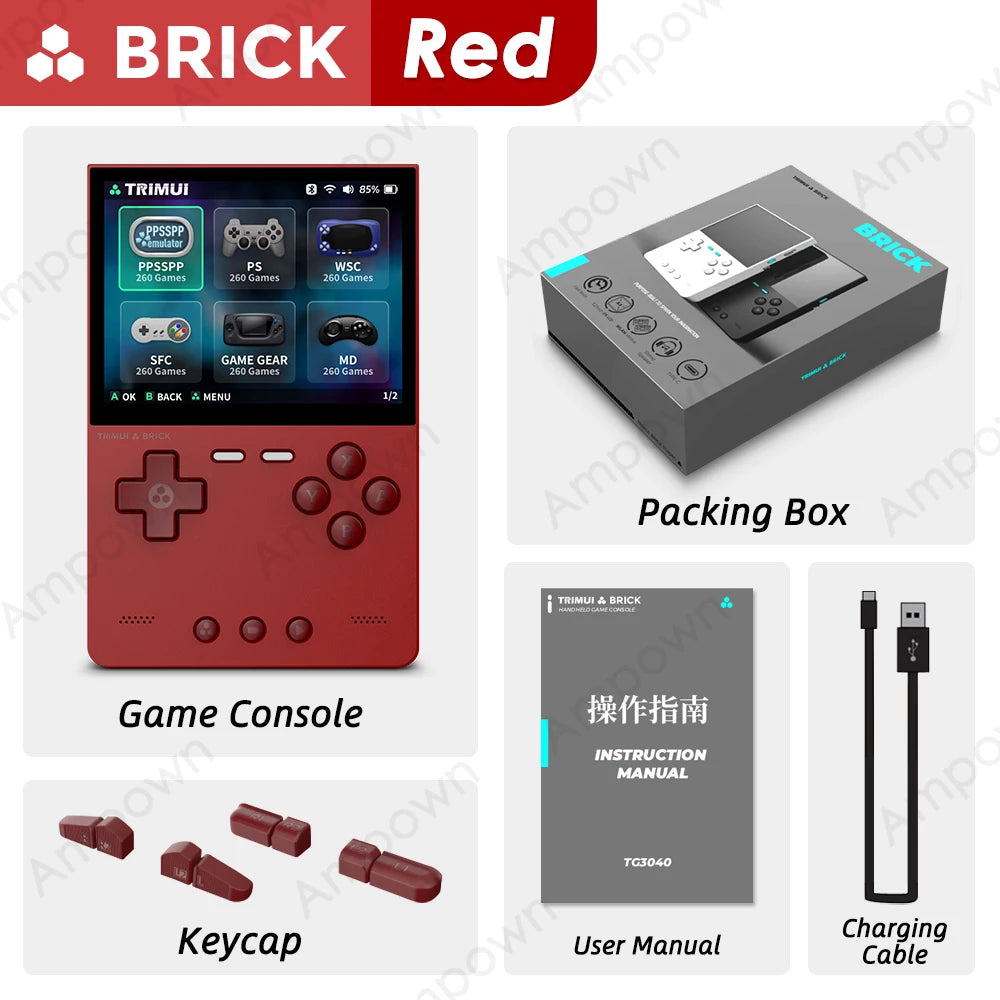 TRIMUI BRICK Handheld Game Console 3.2'' IPS Screen Linux System Crossmix OS Metal Back Panel Key LED Lighting Free Keycap Gifts