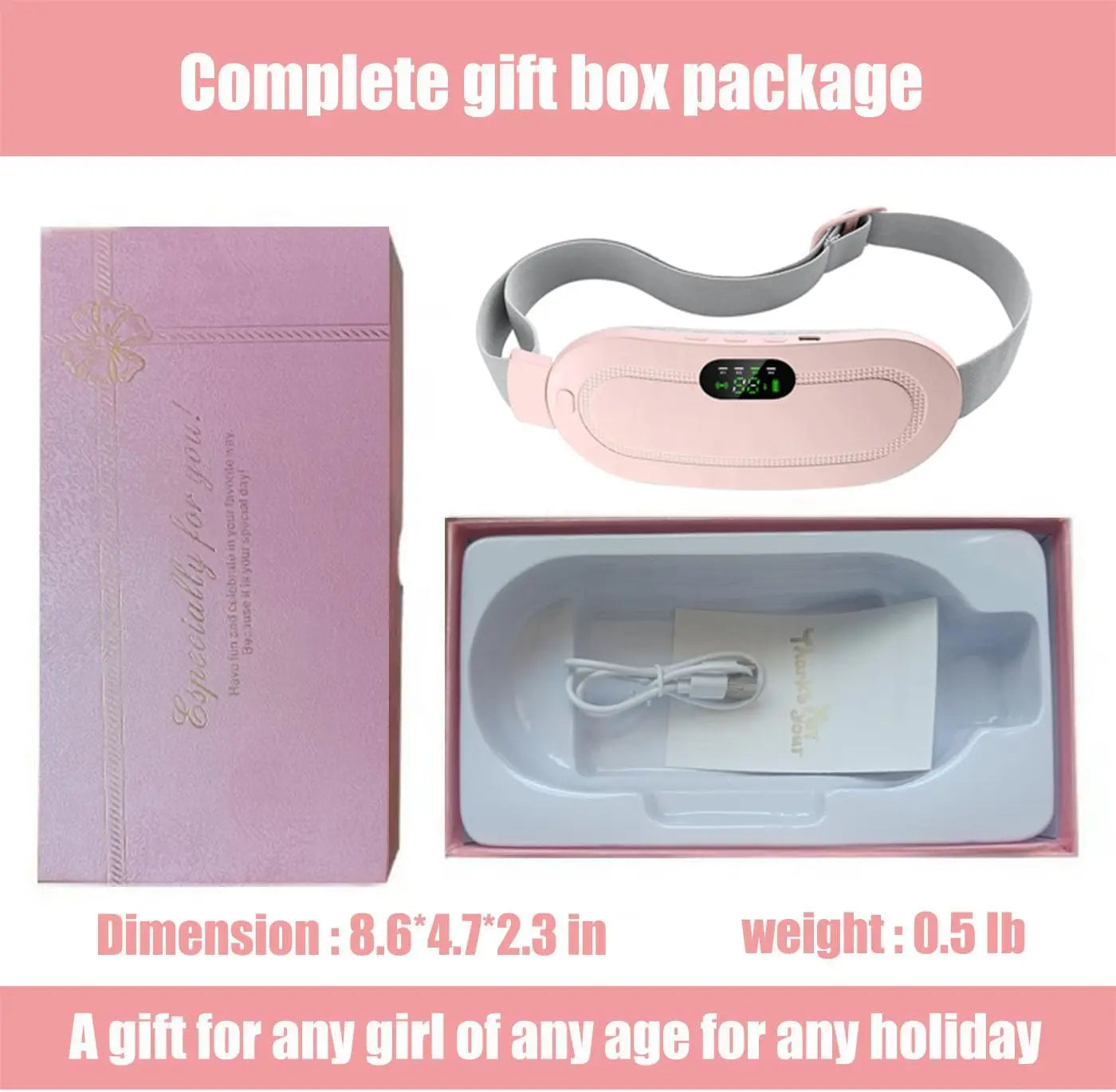 Cordless Period Cramp Relief Massager Belt with 3 Speed & 3 Crampfree Massage Modes | The Ultimate Heating Pad for Period Cramps