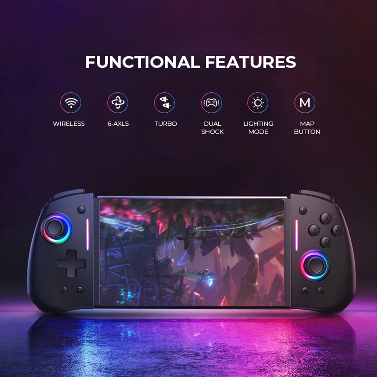 NYXI Hyperion Ergonomic Design Wireless Game Controller Black Gamepad with RGB Lights for Nintendo Switch