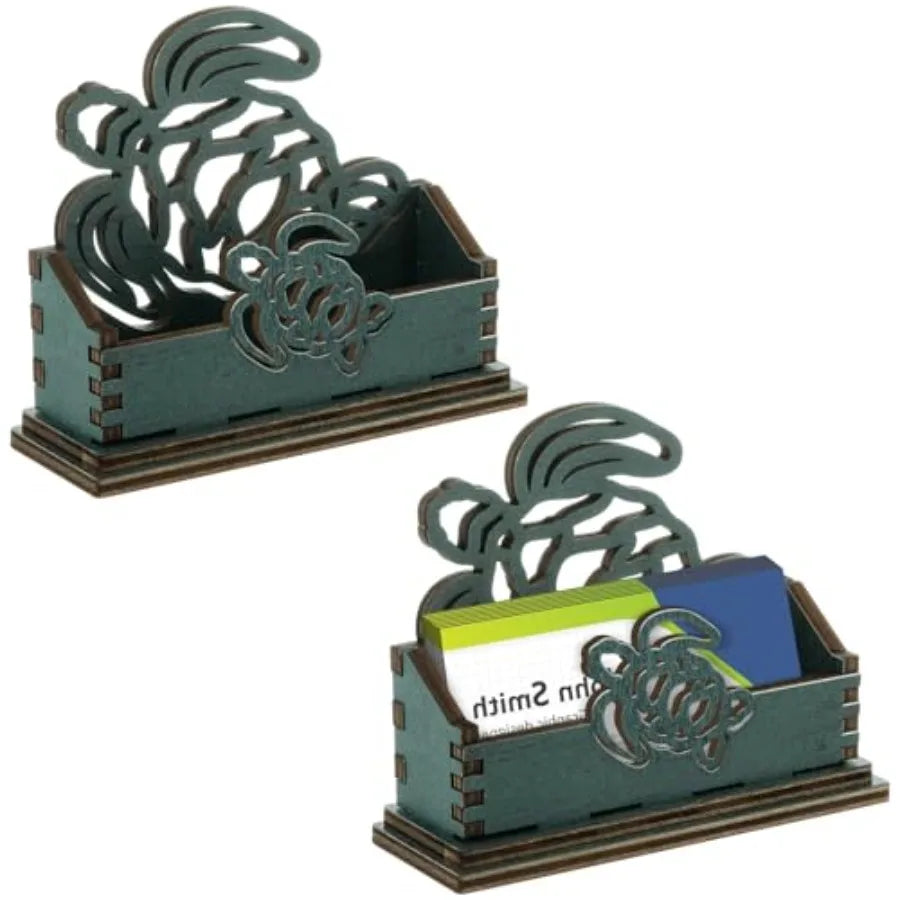 2 Pcs Decorative Business Card Holder Sea Turtle Wooden Business Card Holder Display Stand Turtle Desk Organizers for Desk Offi