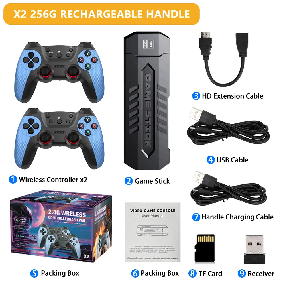 X2 Game Console 4K HD Video Game Stick 50000 Retro Games With a Pair of Game Controller For PS1/N64/SNK/GBA Children Xmas Gift