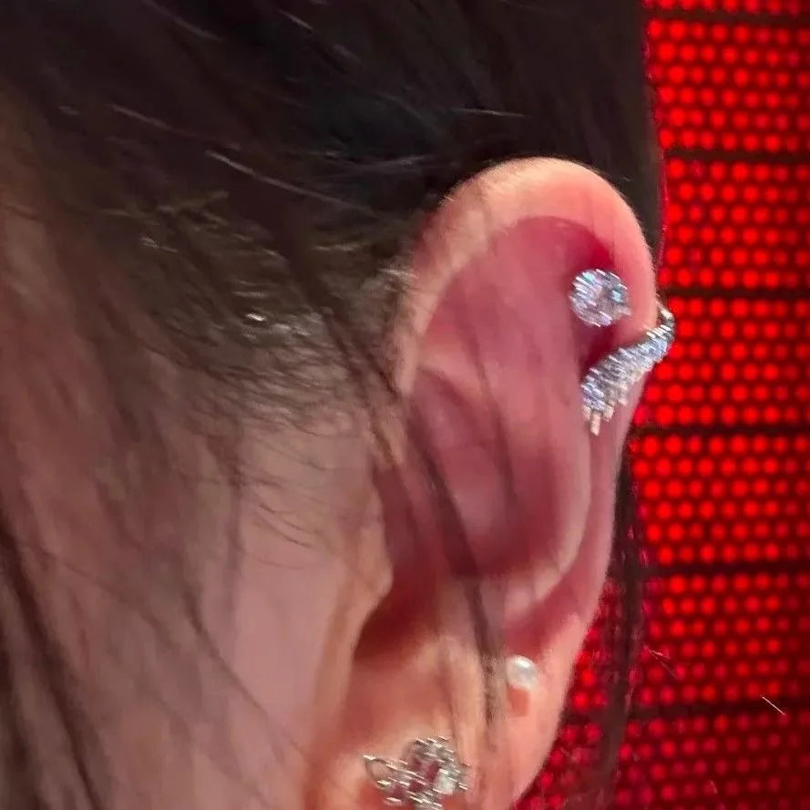 LATS 1pcs Silver Color Wing Ear Bone Nail for Women New Fashion Zircon Earrings Accessories Fashion Jewelry
