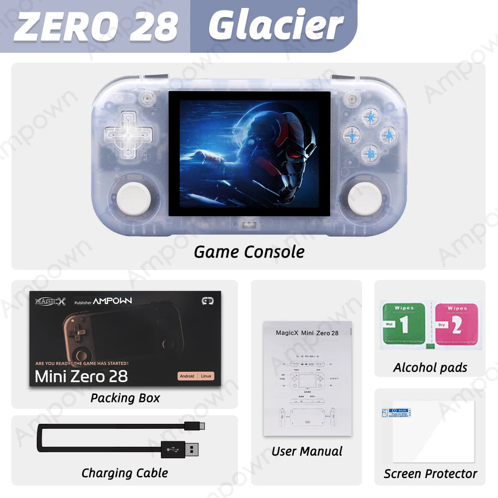 Ampown Mini Zero 28 Handheld Game Console 2.8'' IPS Screen AllWinner Processor Android System 2.4GWIFI MAGICX ZERO28 Player Gift