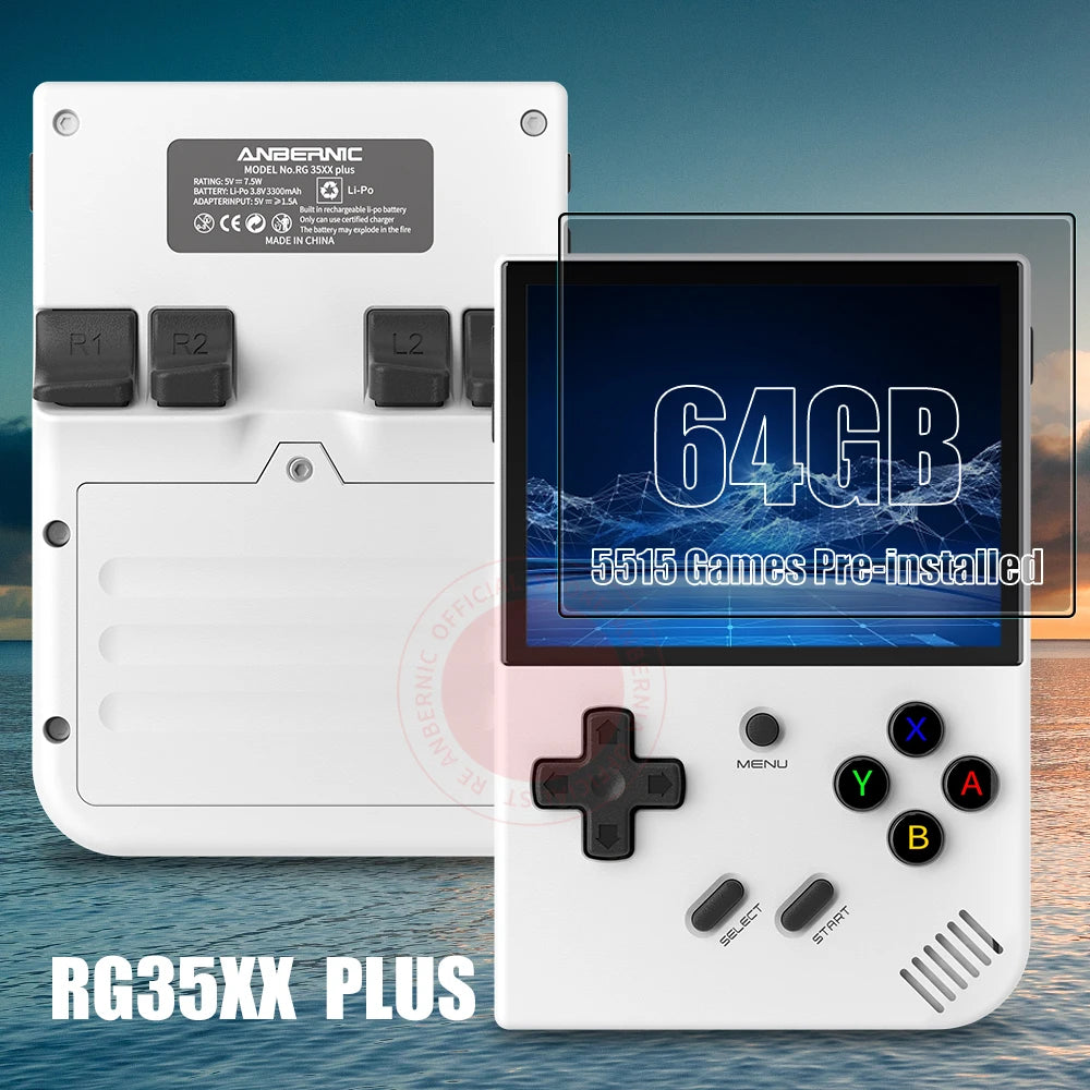 ANBERNIC RG35XX Plus Handheld Game Console 3.5" IPS Screen With 3300mAh Linux System Retro Games Console Built-in 64G 5000 Games