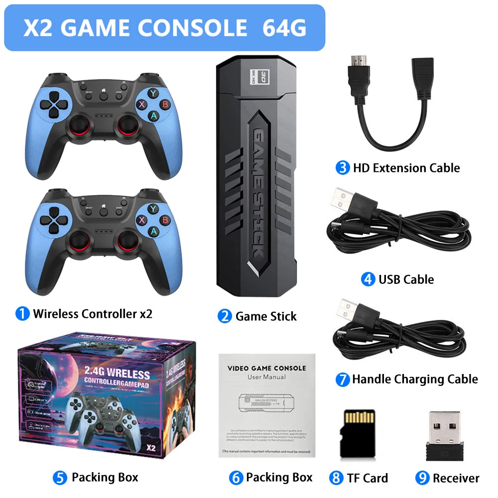 X2 Game Console 4K HD Video Game Stick 50000 Retro Games With a Pair of Game Controller For PS1/N64/SNK/GBA Children Xmas Gift