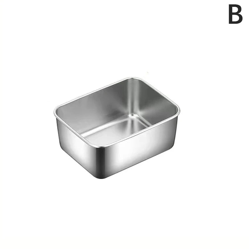 Stainless Steel Food Storage Serving Trays Rectangle Sausage Noodles Fruit Dish With Cover Home Kitchen Organizers Food Containe