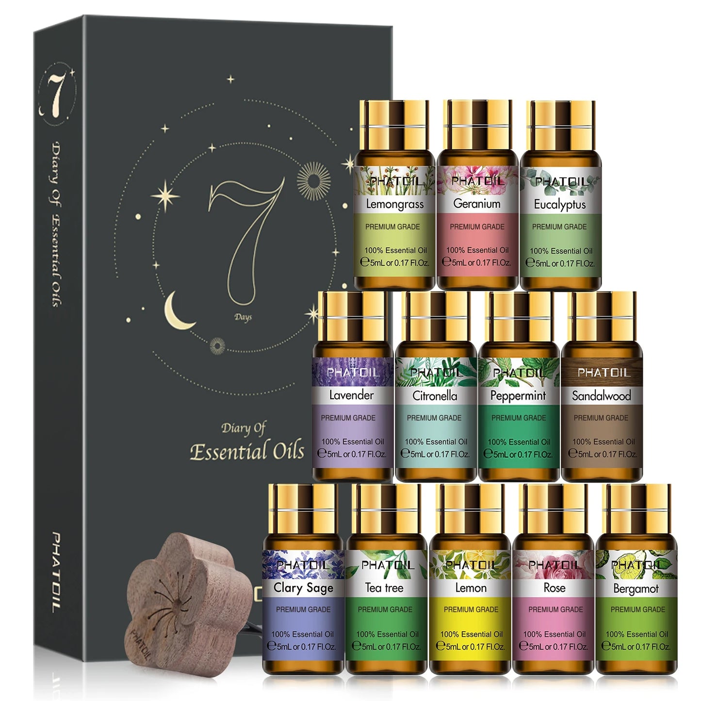12pcs Gift Box Pure Essential Oils for Humidifiers Diffuser Massage Spa Lavender Lemongrass Rose Lemon Geranium Tea tree