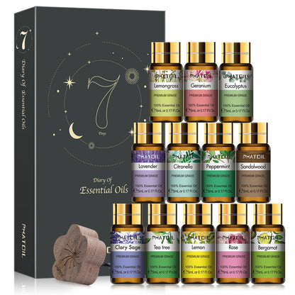 12pcs Gift Box Pure Essential Oils for Humidifiers Diffuser Massage Spa Lavender Lemongrass Rose Lemon Geranium Tea tree