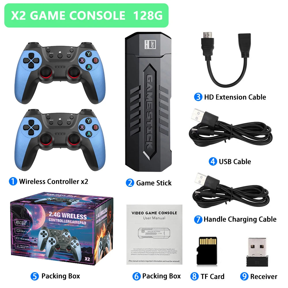 X2 Game Console 4K HD Video Game Stick 50000 Retro Games With a Pair of Game Controller For PS1/N64/SNK/GBA Children Xmas Gift
