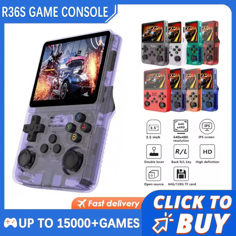 R36S Retro Handheld Video Game Console Linux System 3.5-inch IPS Screen Mini Portable Handheld Video Player 128GB 20000 Games