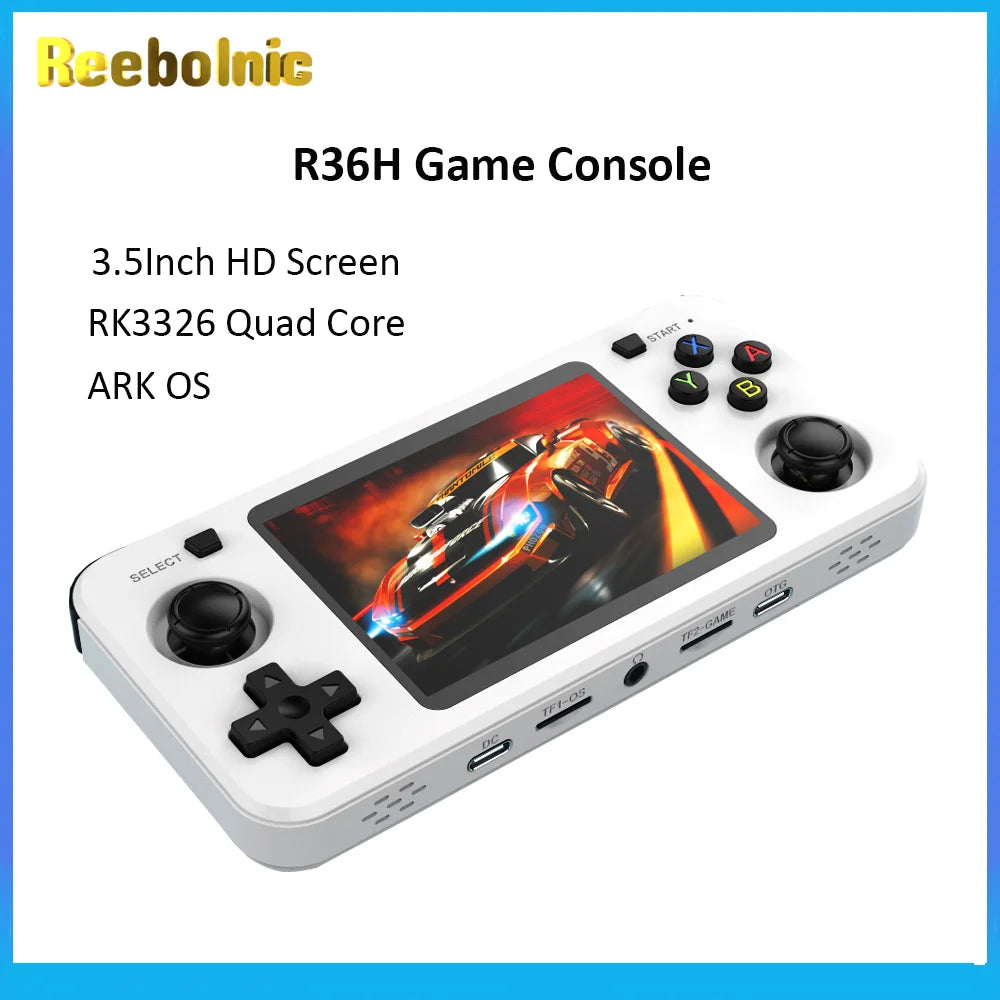 Reebolnic R36H Game Console 3.5Inch IPS Screen RK3326 3000mAh ARK OS System Portable Retro Video Game Console for Boy gift