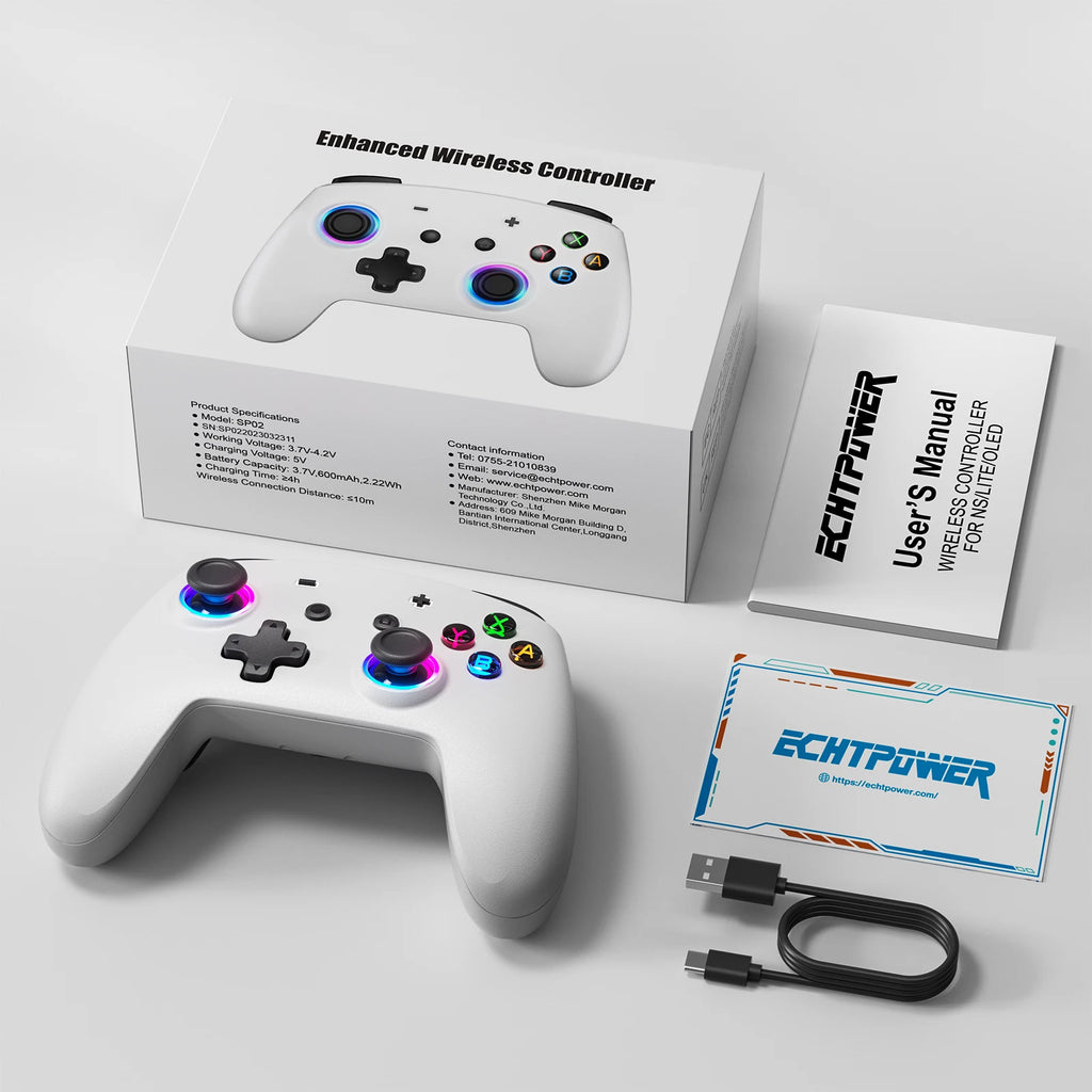 ECHTPower Ergonomics Bluetooth Game Controller White Wireless Gamepad for Nintendo Switch2/Switch OLED/Switch Lite/PC