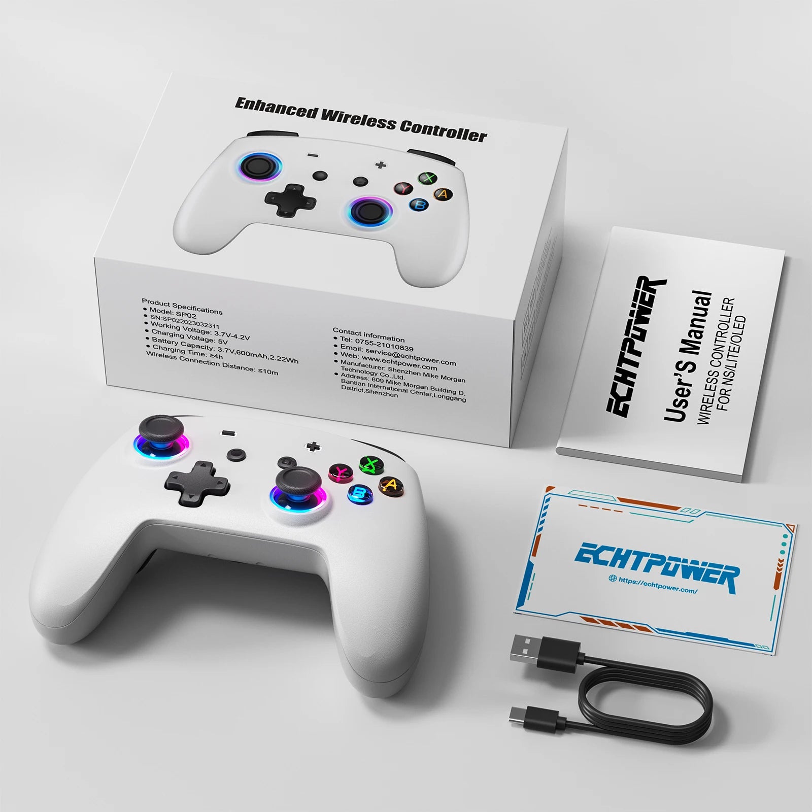 ECHTPower Ergonomics Bluetooth Game Controller White Wireless Gamepad for Nintendo Switch2/Switch OLED/Switch Lite/PC