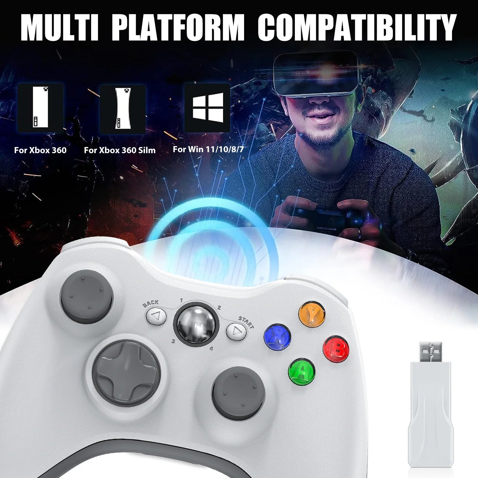 GAMROMBO Game Controller for Xbox 360/Slim PC/Windows7/8/10 Gamepad 2.4G Wireless Gaming Controle Rocker Dual Vibration Joystick